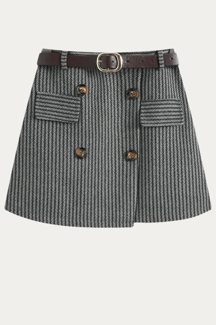 Avalon High Waist Wool Skort with Belt - DAStyle