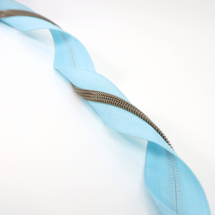 Baby Blue | #5 Antique Gold Zipper by the Yard - 3 Yard Singles