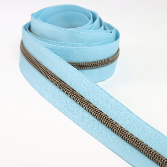 Baby Blue | #5 Antique Gold Zipper by the Yard - 3 Yard Singles