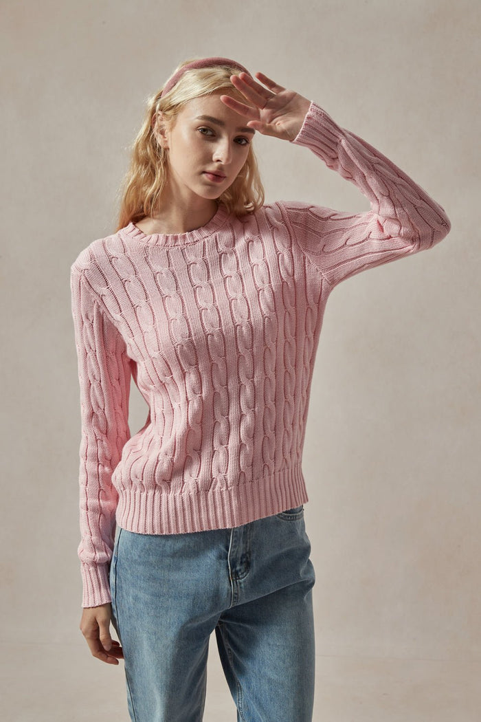Barbara Light Pink Cable Knit Sweater - DAStyle