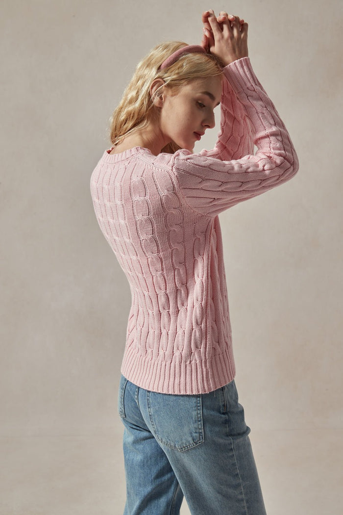 Barbara Light Pink Cable Knit Sweater - DAStyle