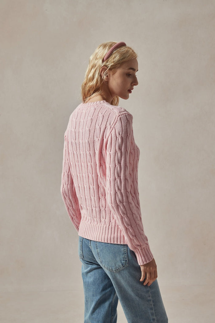 Barbara Light Pink Cable Knit Sweater - DAStyle