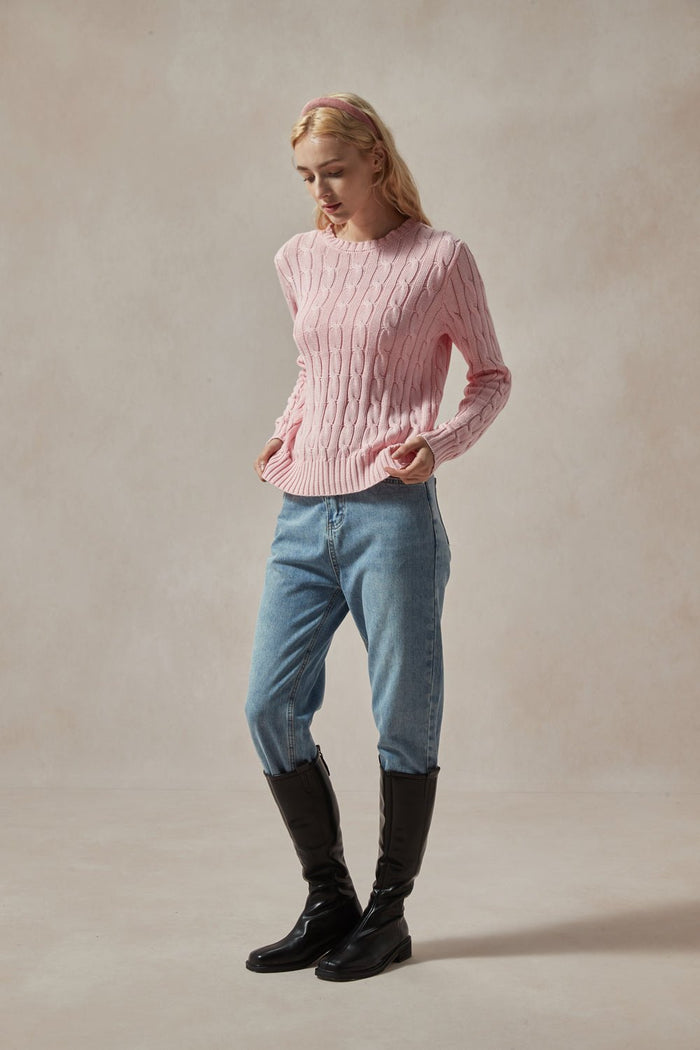 Barbara Light Pink Cable Knit Sweater - DAStyle
