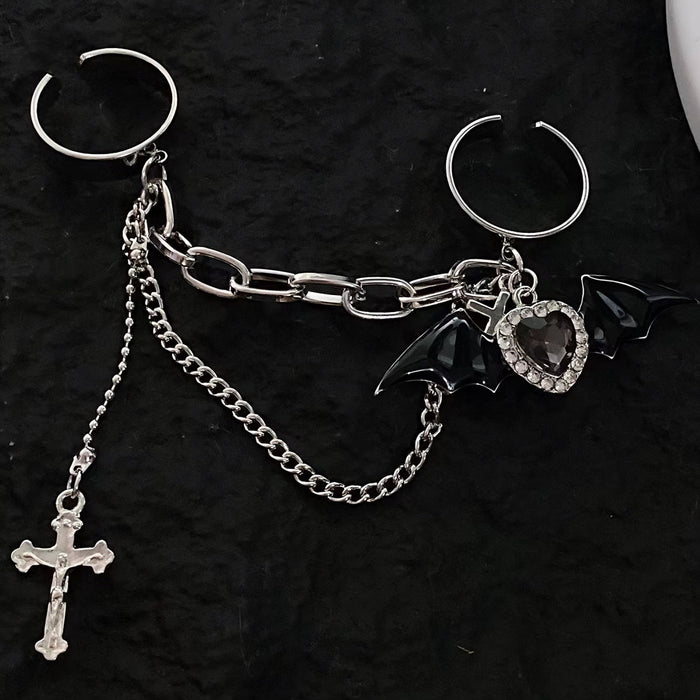 'Bat Doll' Kawaii Goth Bat Wings & Cross Rings Set -  - Rings