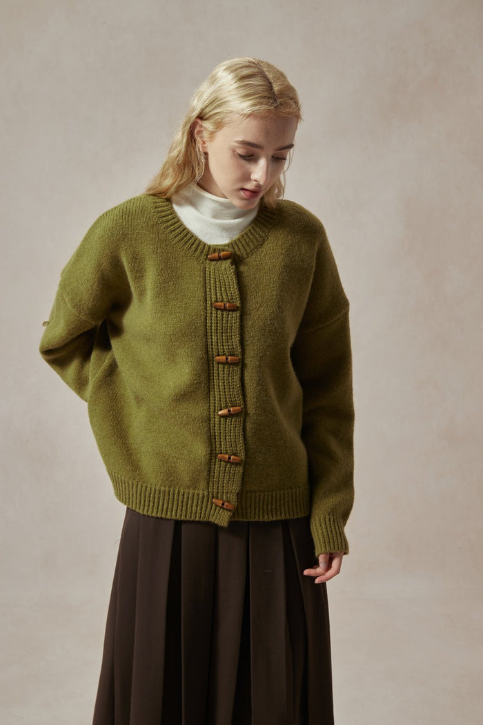 Bianca Olive Green Cardigan with Toggle Buttons - DAStyle
