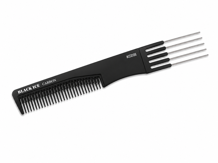 Black Ice Professional 7 1/2" Carbon Metal Teasing Comb