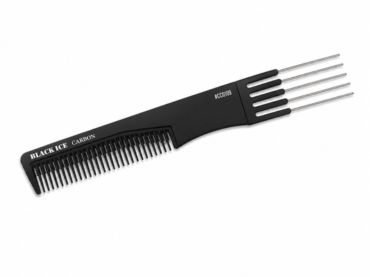 Black Ice Professional 7 1/2" Carbon Metal Teasing Comb