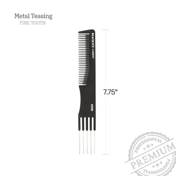Black Ice Professional 7 1/2" Carbon Metal Teasing Comb