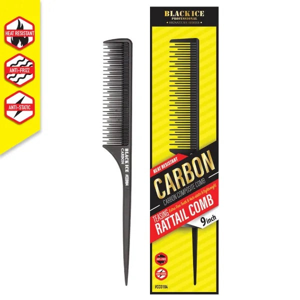 Black Ice Professional 9" Carbon Teasing Rat Tail Comb