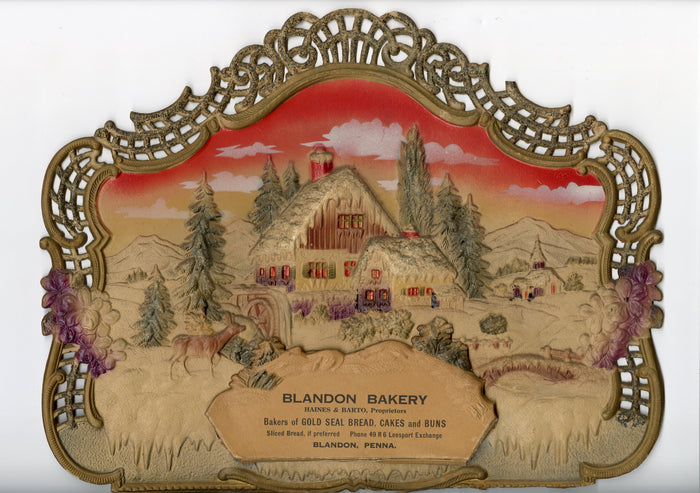 Blandon Bakery Embossed Winter Scene Advertising Sign, Store Display