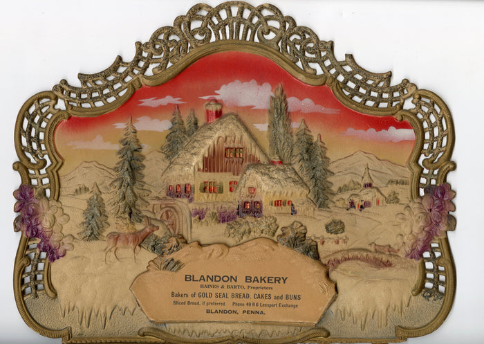 Blandon Bakery Embossed Winter Scene Advertising Sign, Store Display