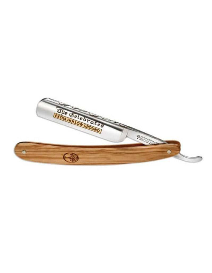Boker Celebrated Olive 5/8 Straight Razor with wooden handle and gold accents