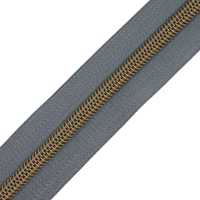 Charcoal Gray | #5 Antique Gold Zipper by the Yard - 3 Yard Singles