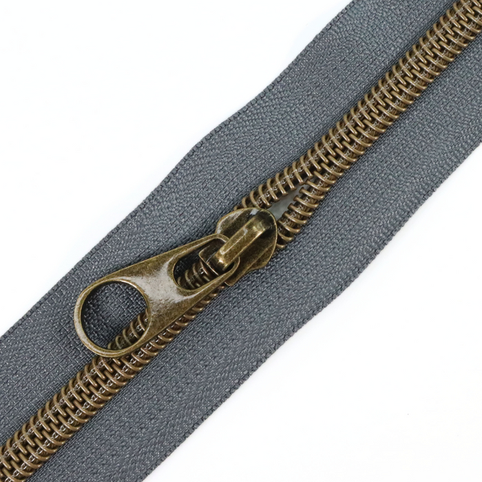 Charcoal Gray | #5 Antique Gold Zipper by the Yard - 3 Yard Singles