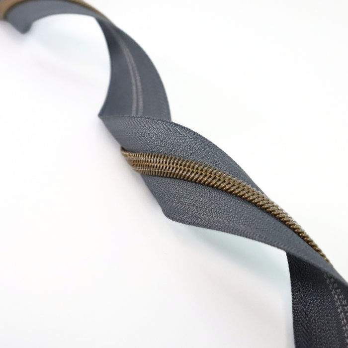 Charcoal Gray | #5 Antique Gold Zipper by the Yard - 3 Yard Singles