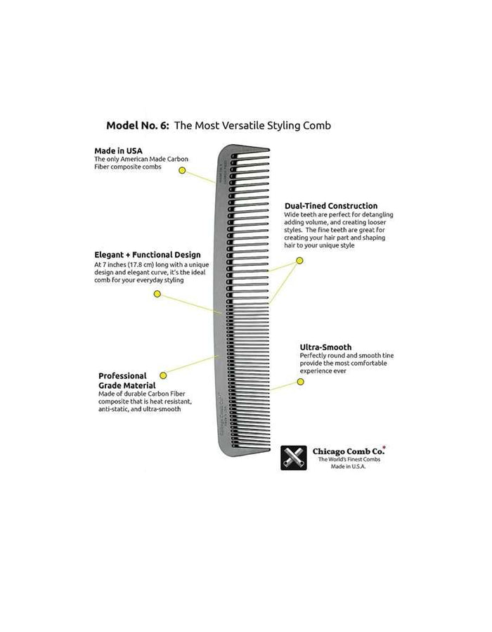 Chicago Comb Co. Model 6 styling comb with dual-tined construction, carbon fiber