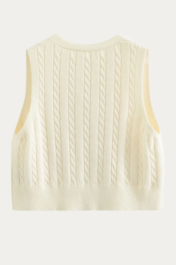 Classic Black Cable Knit Button - Up Wool Sweater Vest - DAStyle