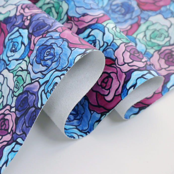 Cool Toned Stained Glass Roses | 18" Luxe Vinyl Roll - Mid-Weight