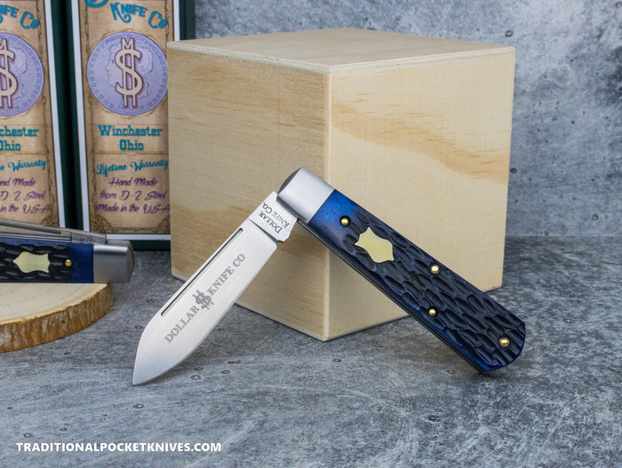 Cooper Cutlery Dollar Knife Co. Blue Jigged Bone Mammoth Shield Jack (BJB MS)