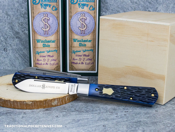 Cooper Cutlery Dollar Knife Co. Blue Jigged Bone Mammoth Shield Jack (BJB MS)