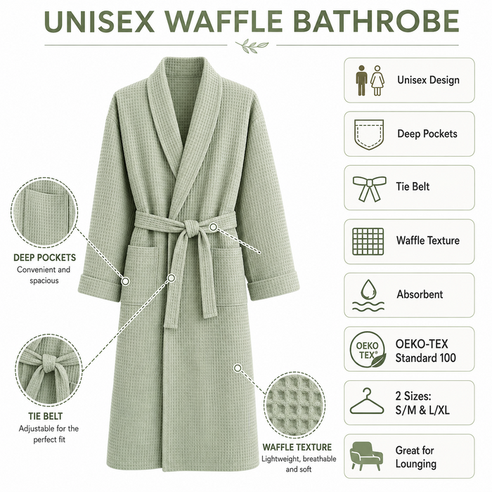 Cotton Rich Waffle Bathrobe, Green