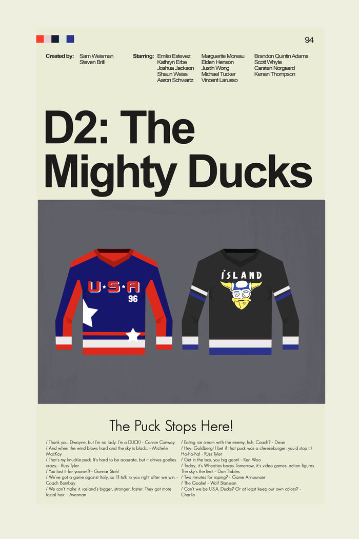 D2: The Mighty Ducks Inspired Mid-Century Modern Print | 12"x18" or 18"x24" Print only