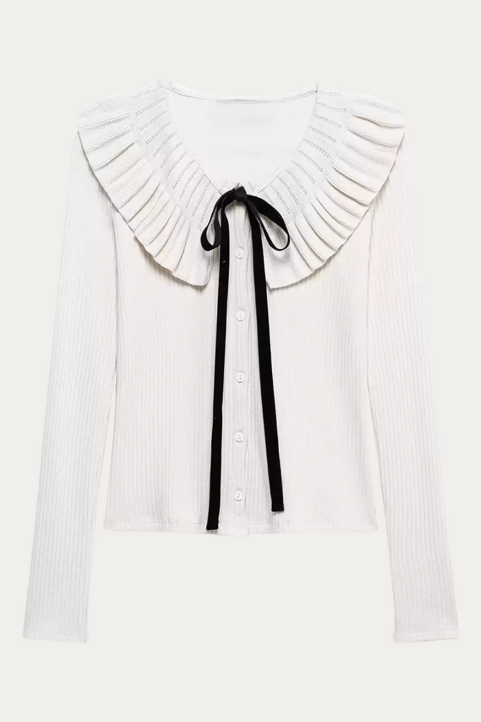Elaine White Knit Top Long Sleeve