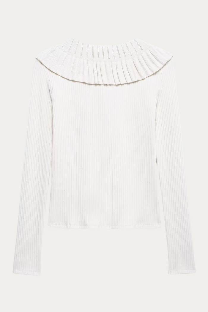 Elaine White Knit Top Long Sleeve