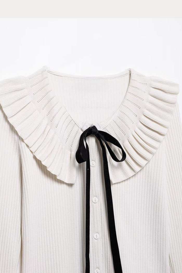 Elaine White Knit Top Long Sleeve