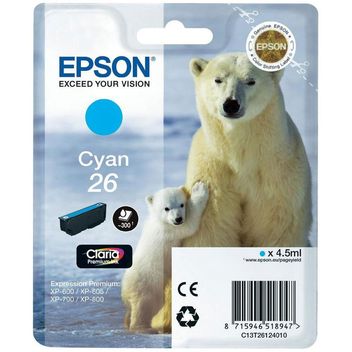 Epson Original T26 Cyan Claria Inkjet Cartridge Polar Bear