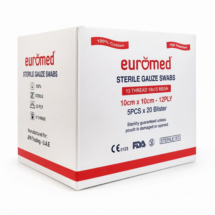 Euromed Sterile 8-Ply Gauze Swabs 10cm x 10cm - 20 Blisters, 5 Swabs Each, Gauze & Wound Dressings