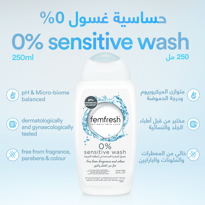 Femfresh Intimate 0% Sensitive Wash - 250ml, Feminine Douches