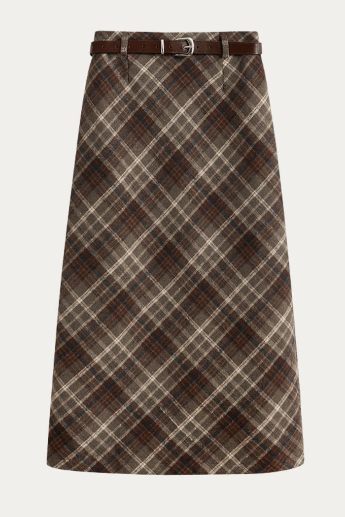 Ferelith Brown Plaid Midi Skirt