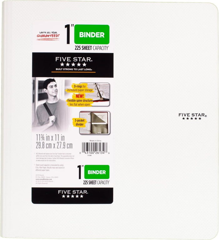 Five Star Binder, 1" D-Ring, Includes 3-Pocket Divider - Image 2 - Office R Us