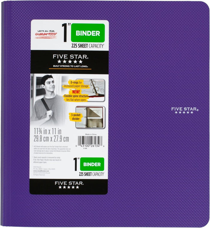Five Star Binder, 1" D-Ring, Includes 3-Pocket Divider - Image 5 - Office R Us