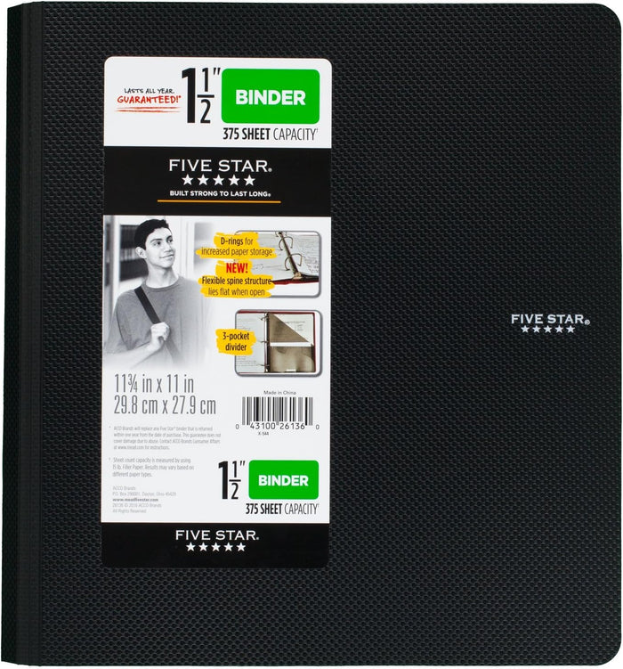 Five Star Binder, 1.5" D-Ring, Includes 3-Pocket Divider - Image 2 - Office R Us