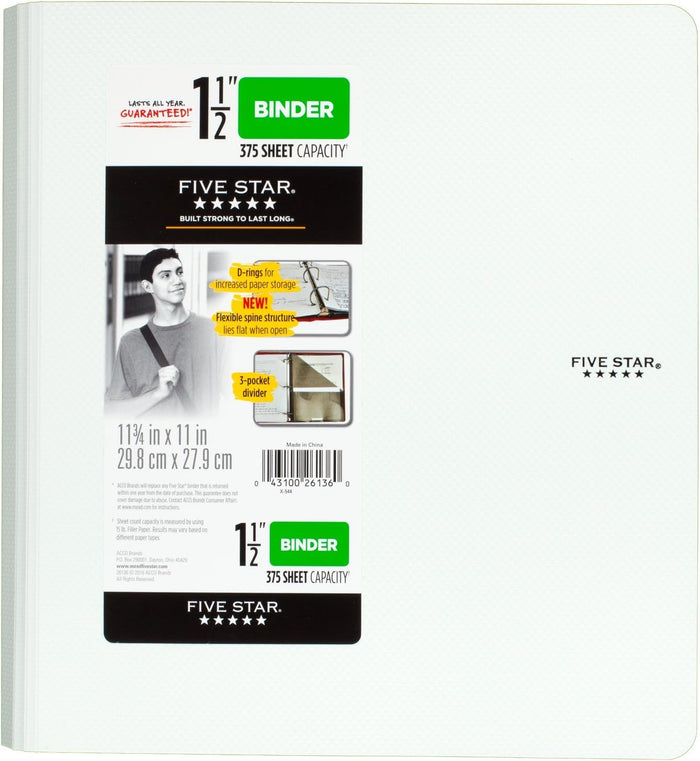 Five Star Binder, 1.5" D-Ring, Includes 3-Pocket Divider - Image 4 - Office R Us