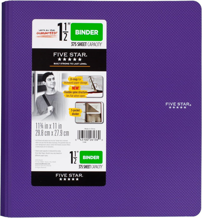 Five Star Binder, 1.5" D-Ring, Includes 3-Pocket Divider - Image 6 - Office R Us