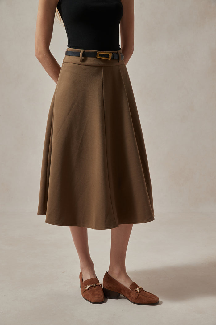 Florence Black/Camel Wool Midi Skirt