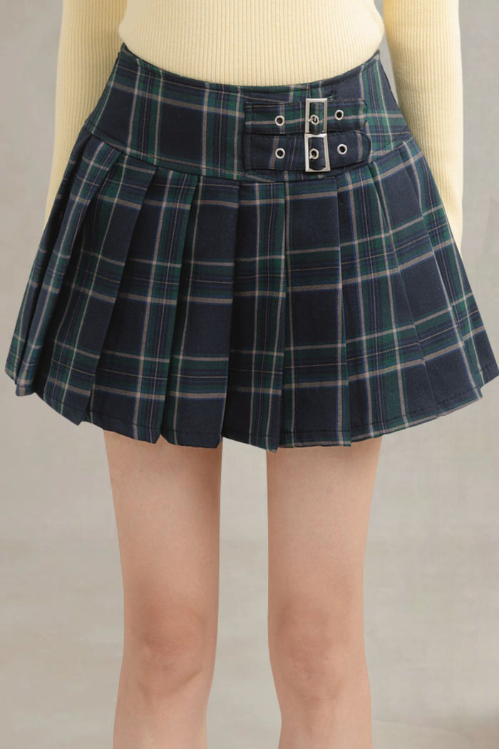 Galadriel Pleated Plaid Skirt Blue and Green