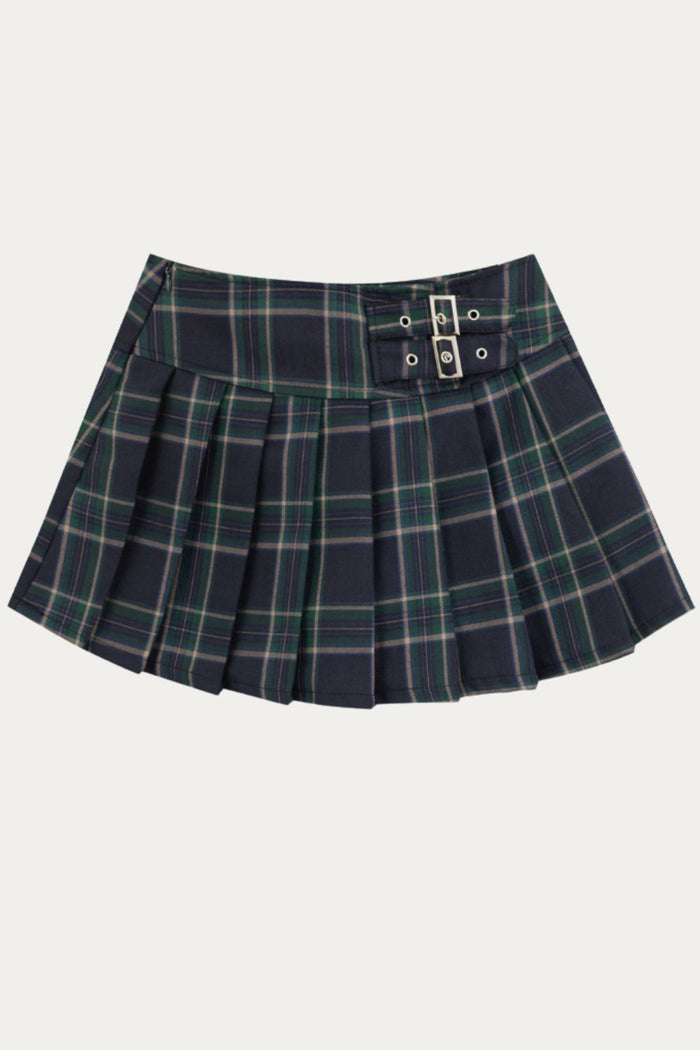 Galadriel Pleated Plaid Skirt Blue and Green