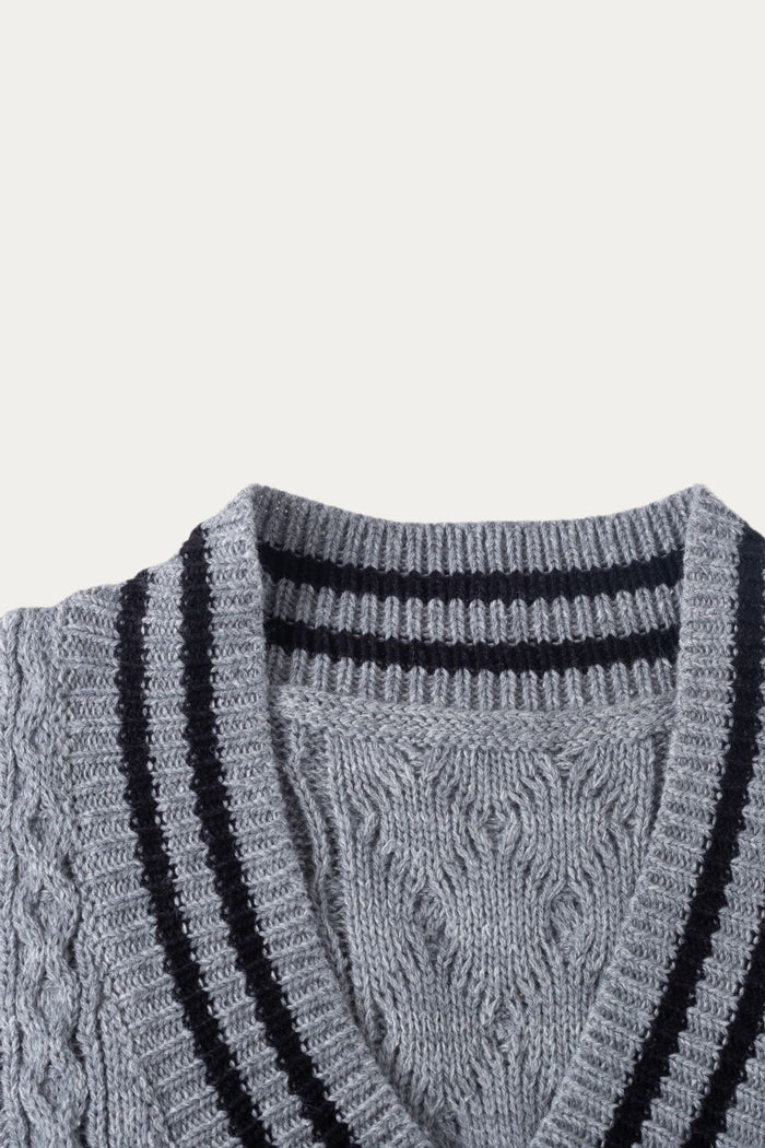 Grey Cable Knit V-Neck Sweater Vest Dress