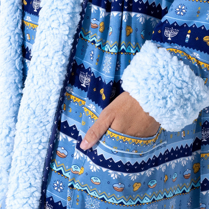 Hanukkah Fair Isle Adult Bamboo Sherpa Bathrobe