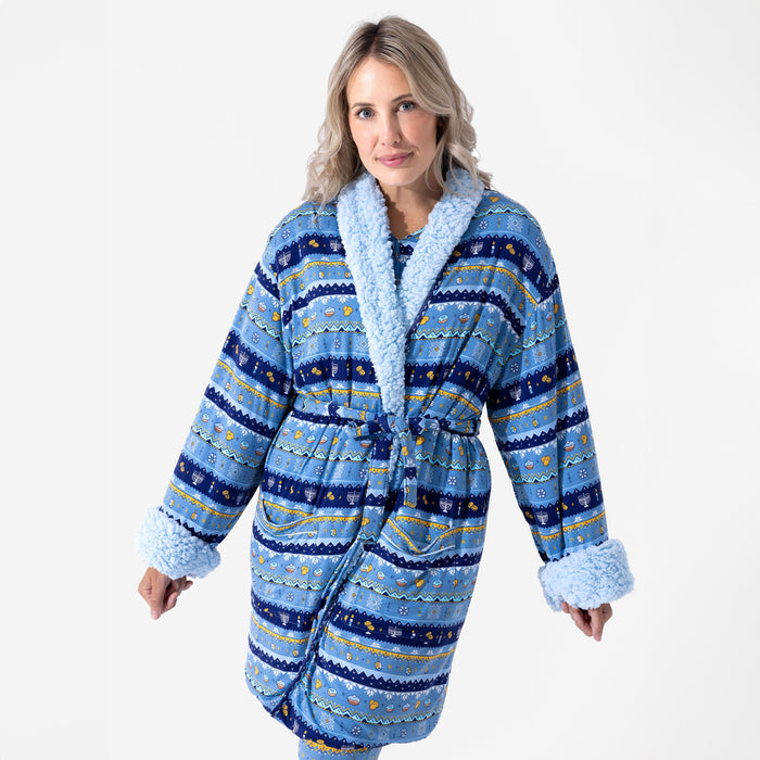 Hanukkah Fair Isle Adult Bamboo Sherpa Bathrobe