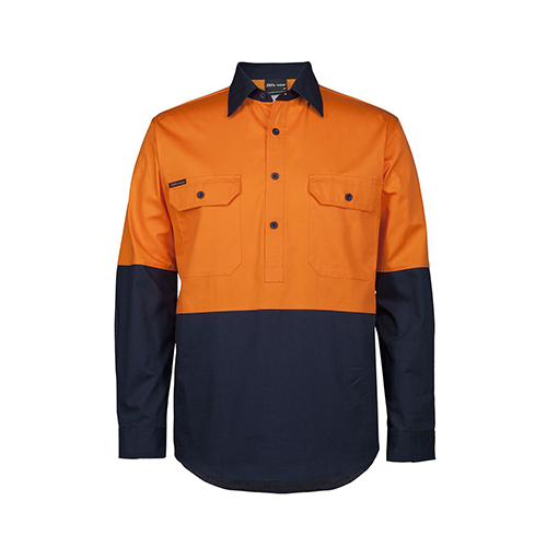 Hi Vis Close Front Long Sleeve 150g Shirt | 6HVCS