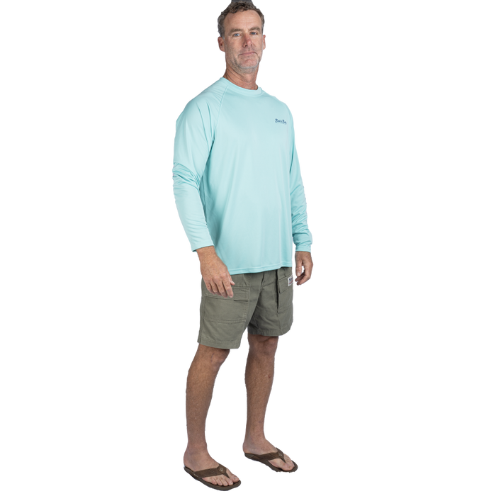 Hook M' Men's Long Sleeve Shirt - Striped Bass 4 Aqua