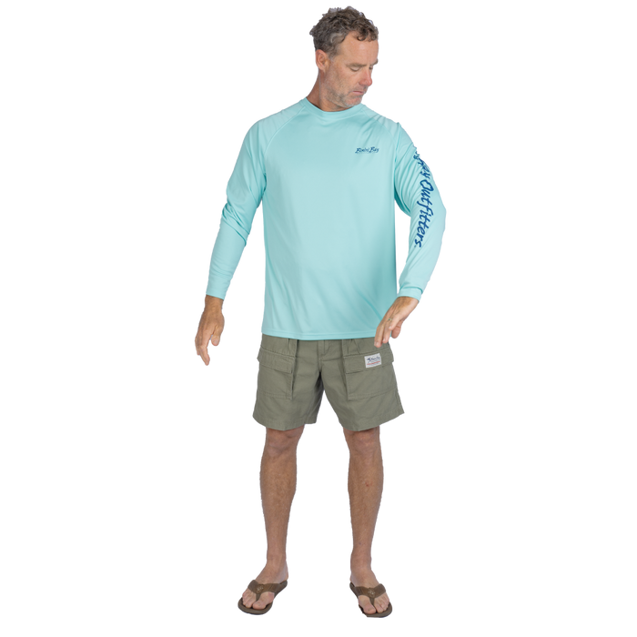 Hook M' Men's Long Sleeve Shirt - Striped Bass 4 Aqua
