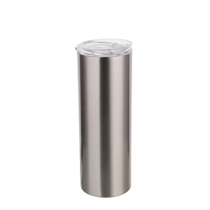 HPN SubliCraft 20 oz. Silver Sublimation Stainless Steel Skinny Tumbler with Straw - HeatPressNation