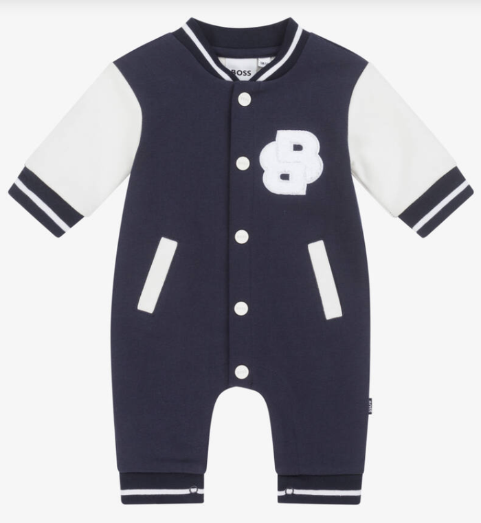 HUGO BOSS Baby Boys Navy Blue Cotton Varsity Romper