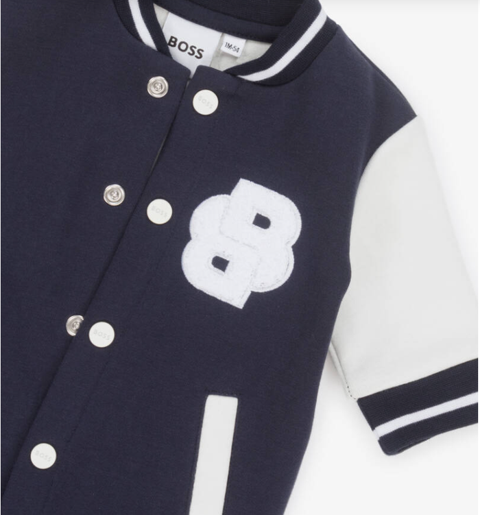 HUGO BOSS Baby Boys Navy Blue Cotton Varsity Romper